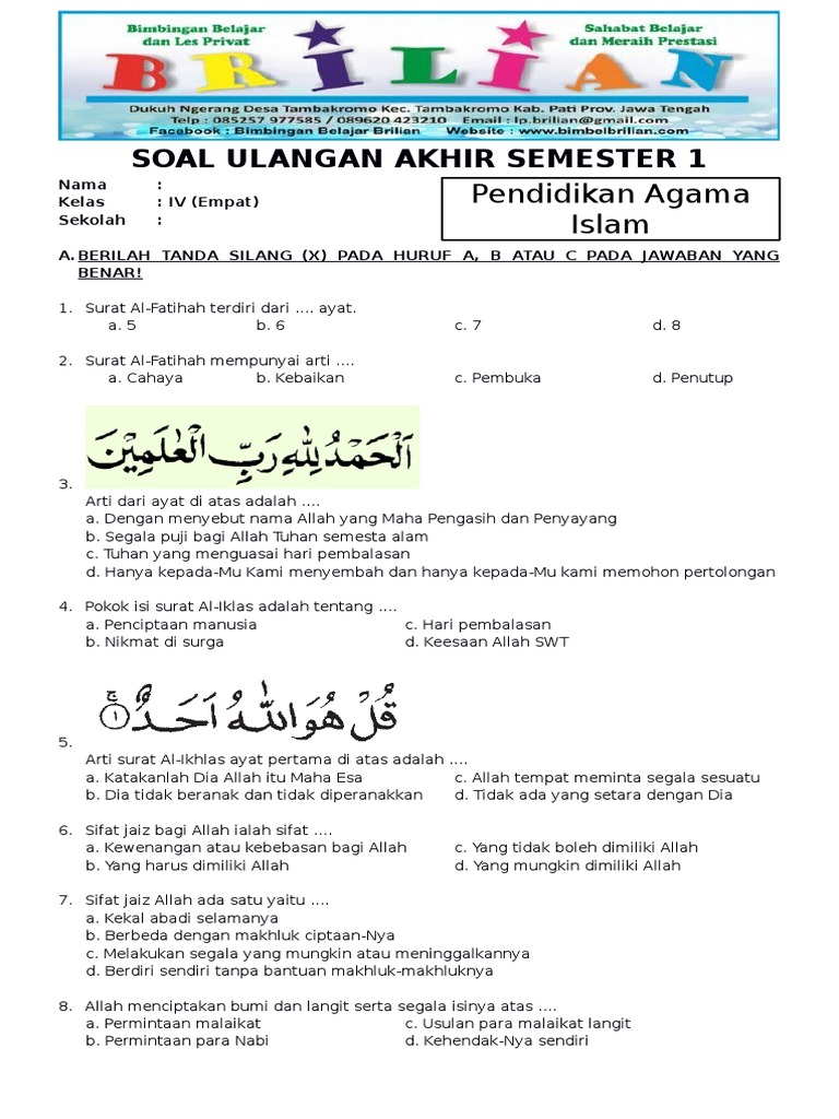 10 Contoh Soal Agama Semester Ganjil Kelas 4 Beserta Kunci Jawaban yang Wajib Dikuasai Siswa 10 Contoh Soal Agama Semester Ganjil Kelas 4 Beserta Kunci Jawaban yang Wajib Dikuasai Siswa