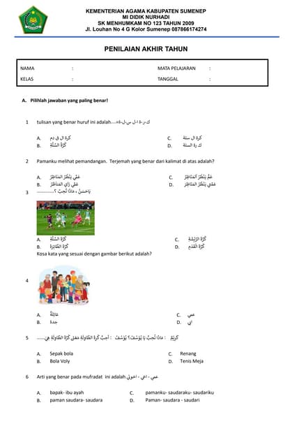 10 Contoh Soal Bahasa Arab Kelas 3 dan Kunci Jawaban Ternyata Sesering Ini Muncul di Ujian 2026