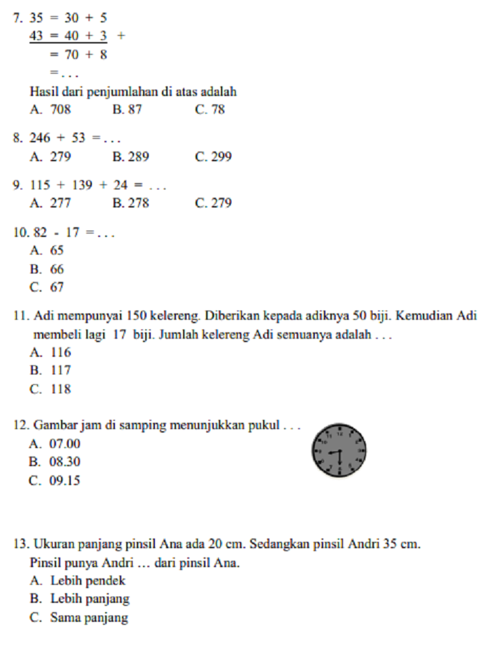 Soal Latihan Matematika Kelas 1 Sd Dalchaebi