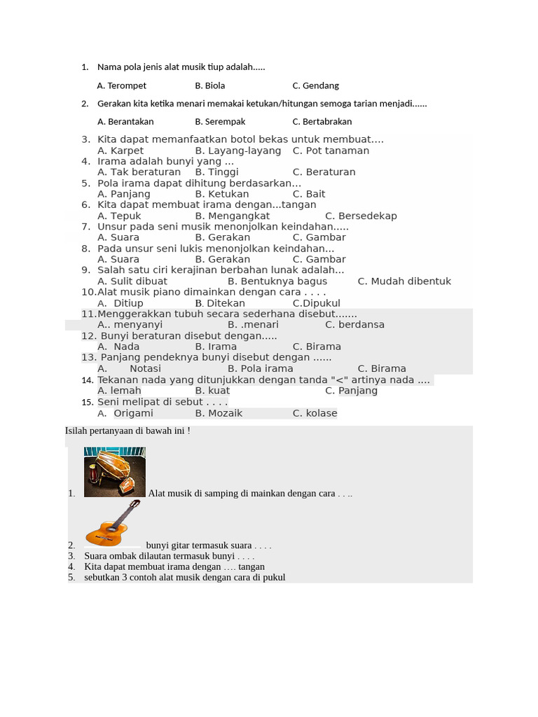 Soal SBDP Kelas 2 SMTR 2 PDF