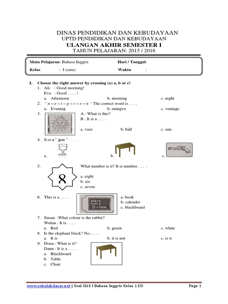 Soal Ujian Kelas 1 Sd Semester 2 Dalchaebi