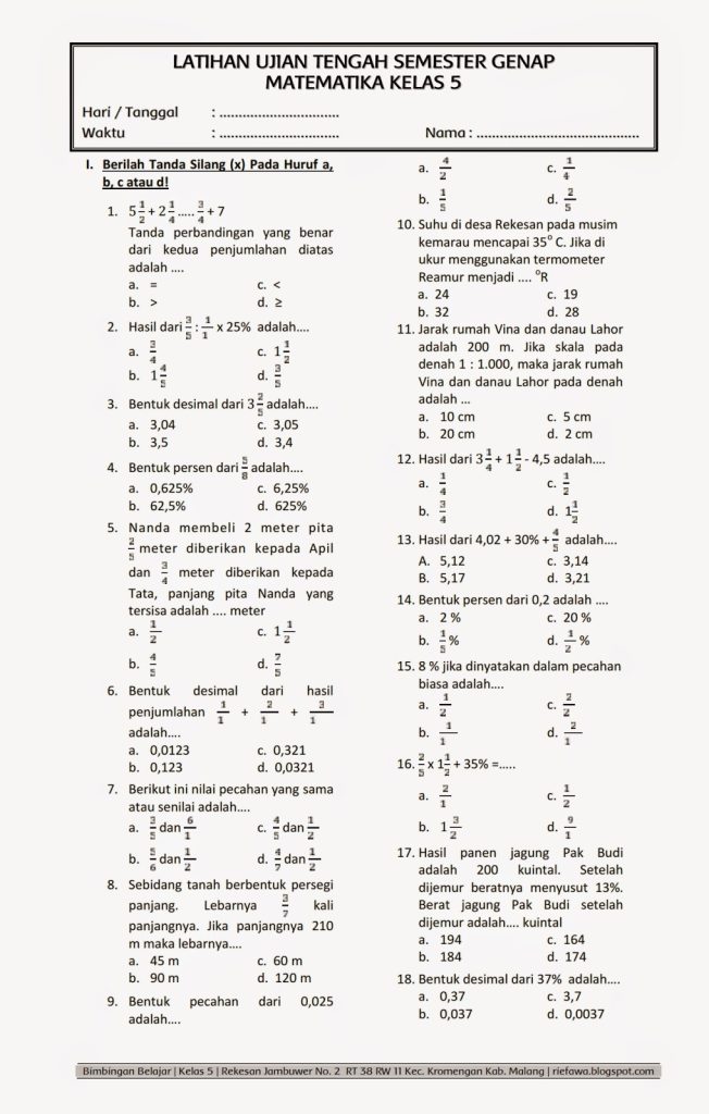 5 Rahasia Cepat Menjawab Soal UKK Matematika Kelas 5 SD Semester 2 2013 yang Wajib Tahu