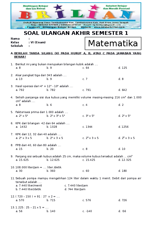Contoh Soal Matematika Kelas 5 Semester 1 Dalchaebi
