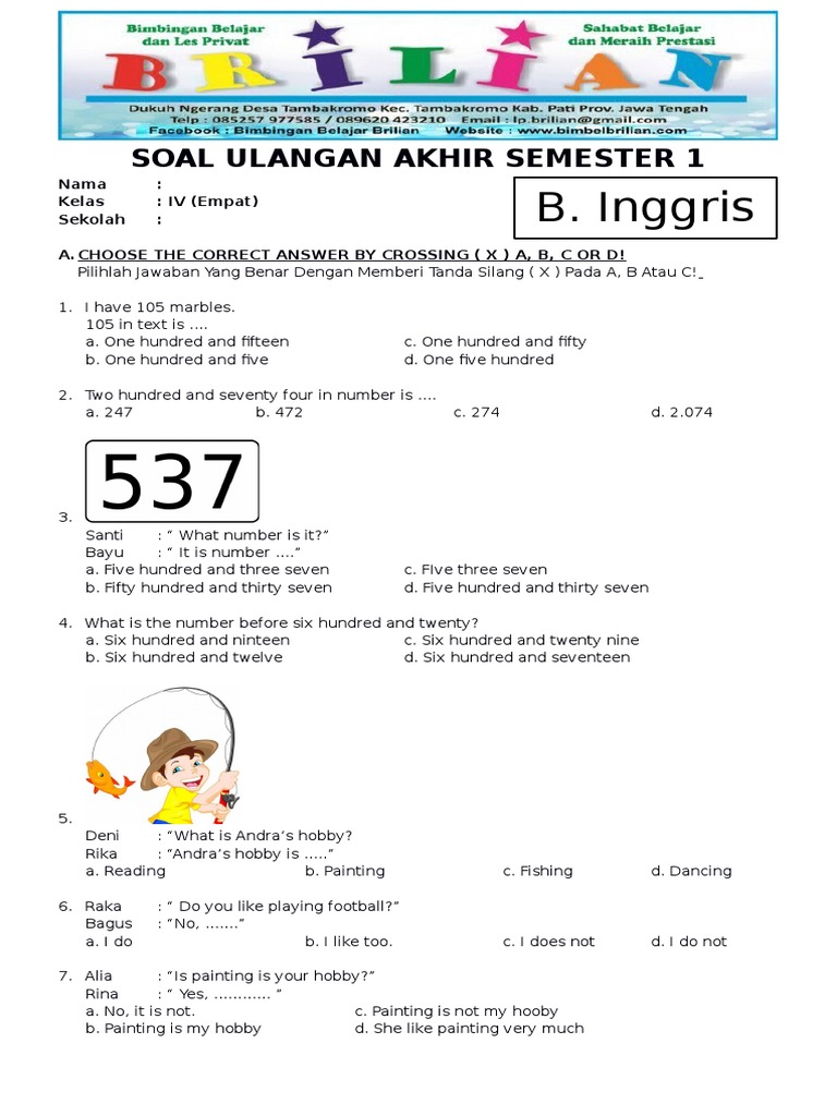 soal kelas 4 bahasa inggris