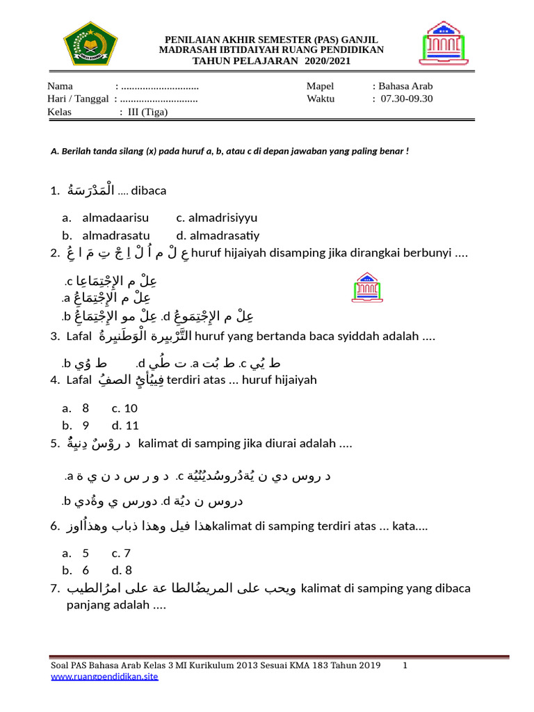 7 Rahasia Soal Bahasa Arab Kelas 3 MI Semester 1 dari Aqidatul Awam yang Wajib Dikuasai