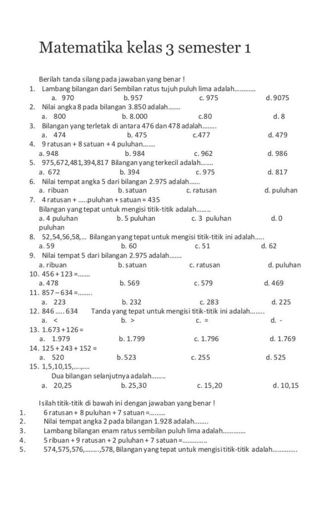 7 Soal Kelas 3 Matematika Semester 1 yang Wajib Dikuasai Sebelum Ujian 7 Soal Kelas 3 Matematika Semester 1 yang Wajib Dikuasai Sebelum Ujian