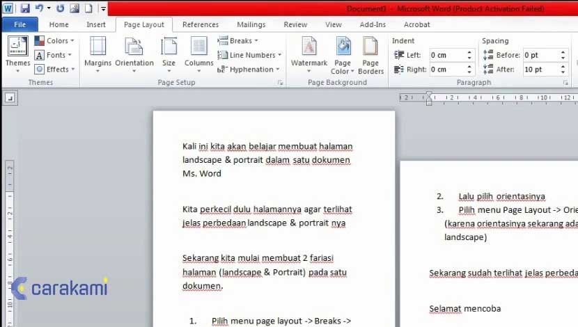 3 Cara Menggunakan Orientasi Halaman Berbeda Portrait Landscape