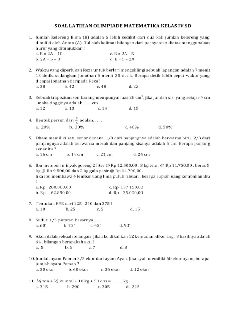Matematika Latihan Soal Olimpiade Kelas 4 SD PDF