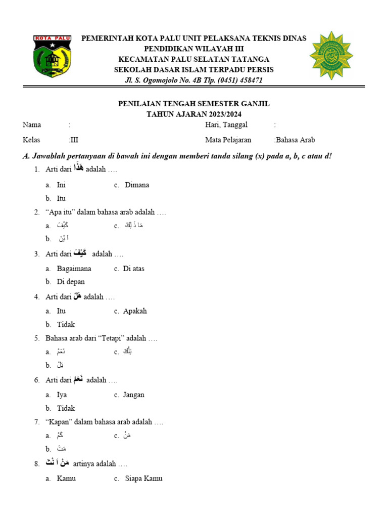 Rahasia Menguasai Soal Bahasa Arab Kelas 3 MI Semester 1 Tahun 2017 5 Langkah Praktis