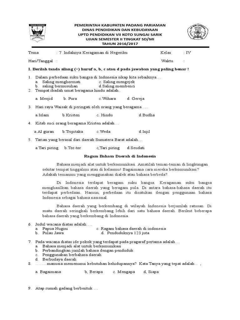Wajib Tahu Bocoran Soal Soal Ulangan Kelas 4 Semester 2 Tema 7 Agar Nilai Sempurna