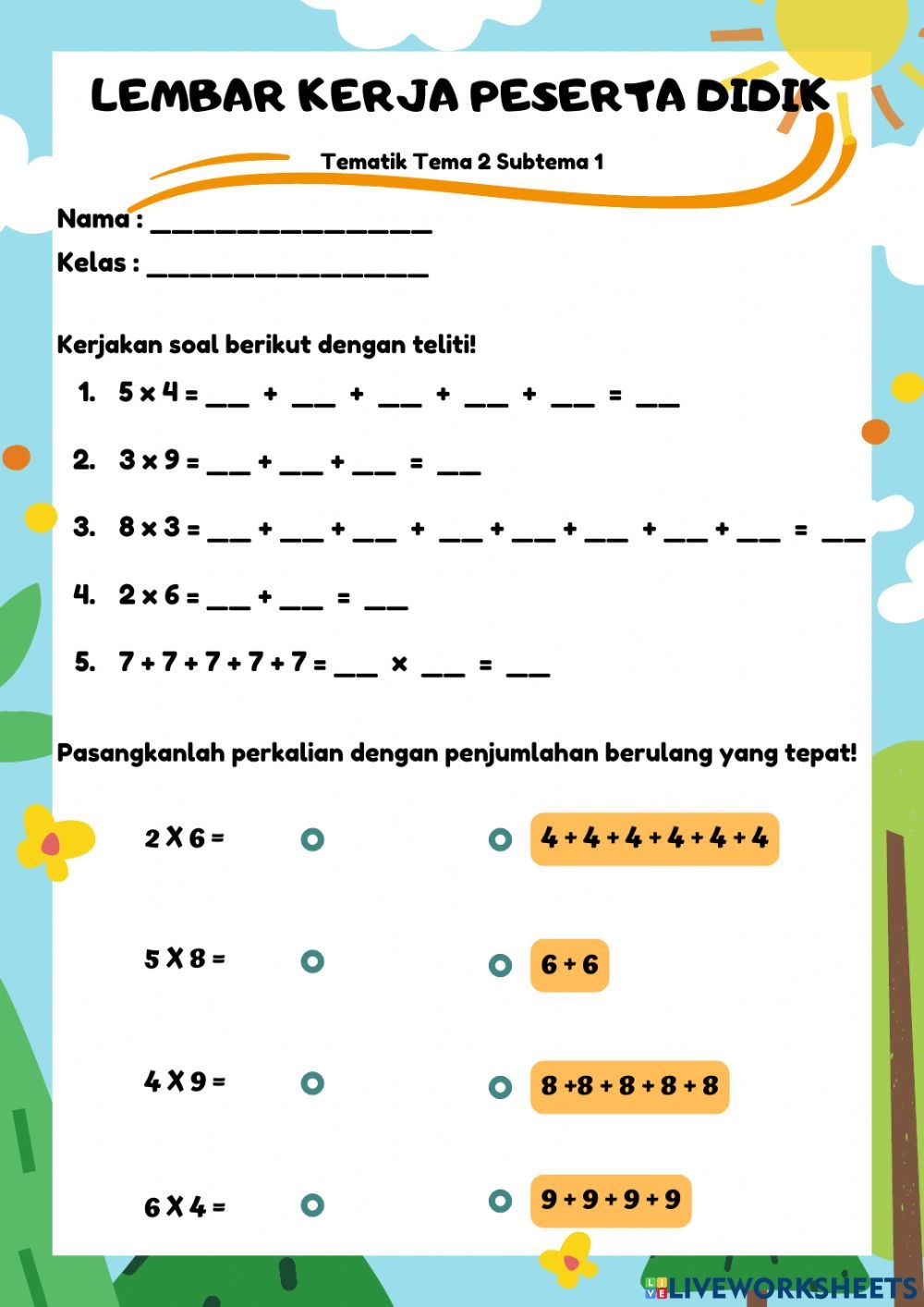 Perkalian Dasar Kelas II worksheet Kids math worksheets Easy math